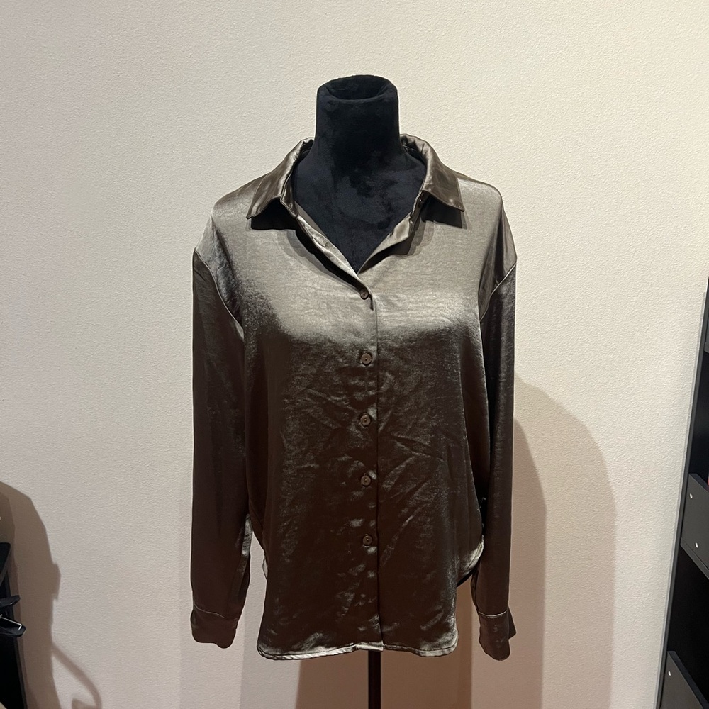 Sleek Metallic Button-Down Shirt